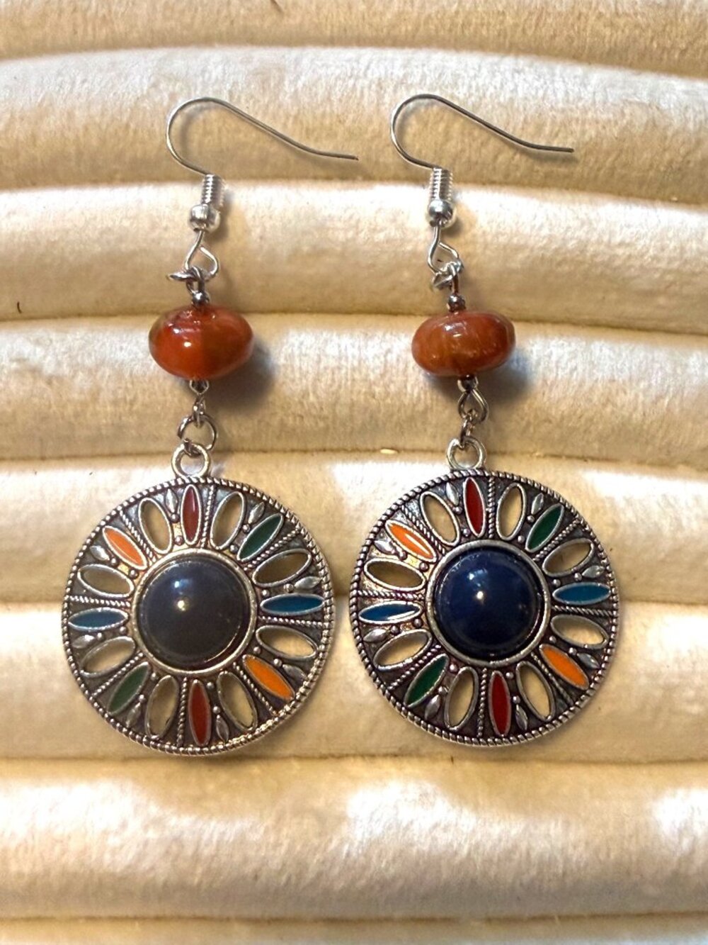 Sunset Mosaic – Colorful Medallion Dangle Earrings